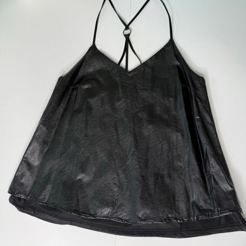 Loveriche Black Faux LeatherāStrappy Camisole Tank Top Small
